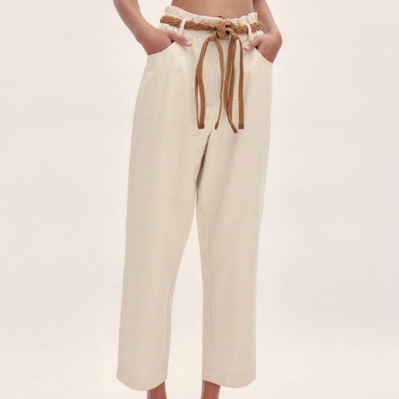ZARA Pants with Braided Belt(Sand, US L) - Picture 1 of 8